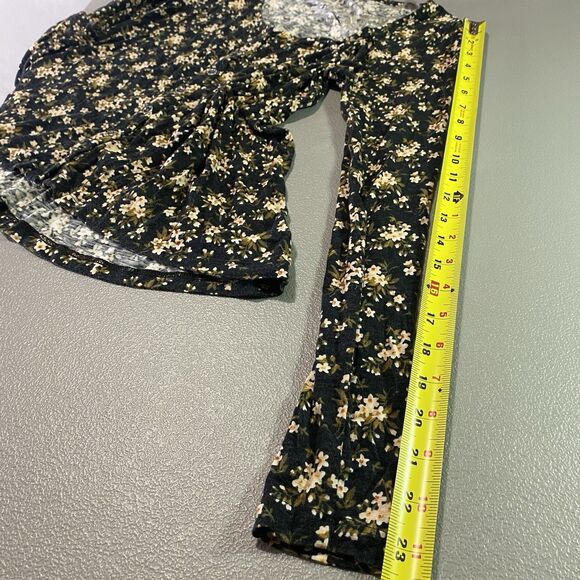 AMERICAN EAGLE Soft Sexy Slub Button Front Floral Scoop Neck Womens XS Black - Picture 9 of 11